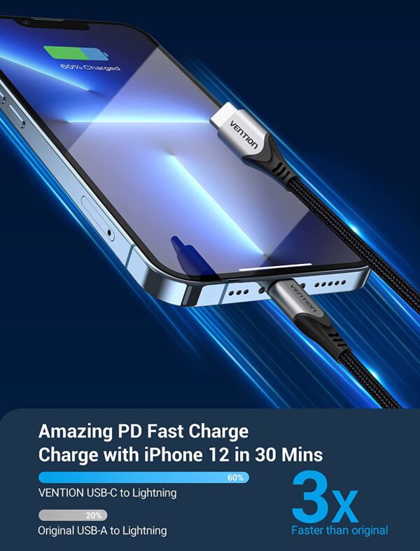 VENTION TACHH USB-C to Lightning Cable (2 Meter) MFi Certified, 3A Fast Charging, PD 18W - Image 3