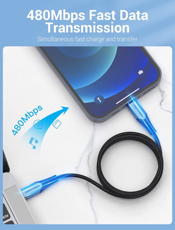 VENTION TACHH USB-C to Lightning Cable (2 Meter) MFi Certified, 3A Fast Charging, PD 18W - Image 4
