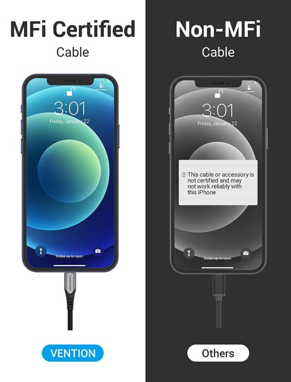 VENTION TACHH USB-C to Lightning Cable (2 Meter) MFi Certified, 3A Fast Charging, PD 18W - Image 5