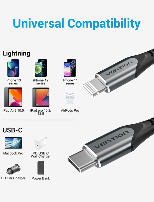 VENTION TACHH USB-C to Lightning Cable (2 Meter) MFi Certified, 3A Fast Charging, PD 18W - Image 7