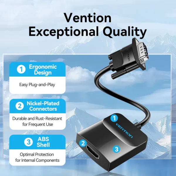 VENTION VGA to HDMI Converter with Female Micro USB and Audio Port - Image 9