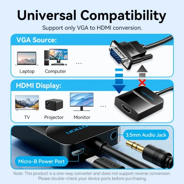 VENTION VGA to HDMI Converter with Female Micro USB and Audio Port - Image 10