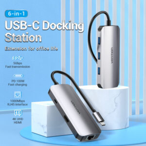 VENTION TOHHB MULTI-FUNCTION USB-C 6-IN-1 DOCKING STATION ALUMINUM ALLOY TYPE
