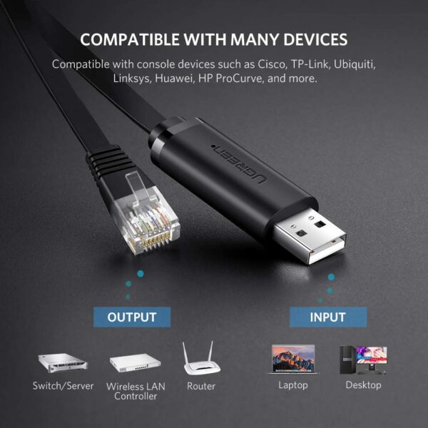 UGREEN 60813 USB Console Cable (3 Meter) USB 2.0 to RJ45 with RS232 FTDI Chip Console Cable - Image 2