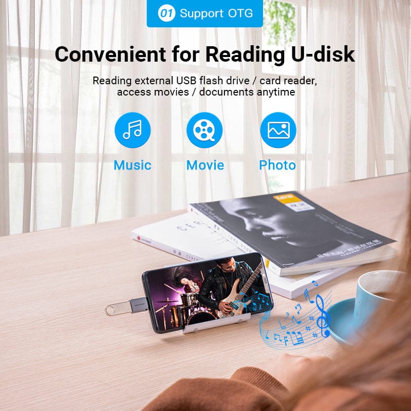 VENTION CDQH0 USB C Male to USB 3.0 Female OTG Adapter with Lanyard (5Gbps, Aluminum Alloy) - Image 3