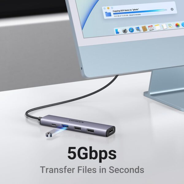 UGREEN 15495 Revodok 105 USB C Hub 5 in 1 Multiport Adapter 4K HDMI, 100W Power Delivery, 3 USB-A Data Ports - Image 5