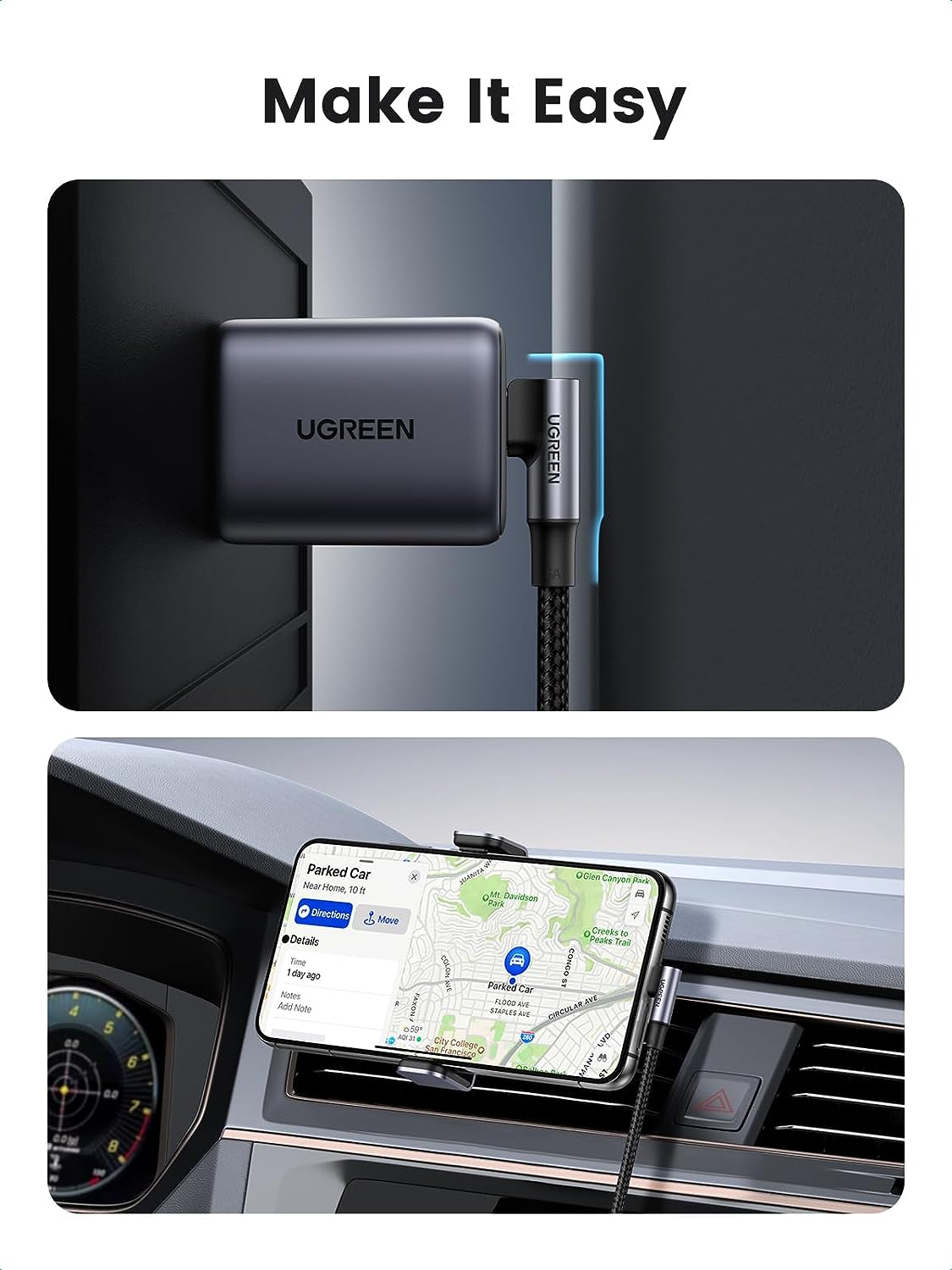 UGREEN 70645 100W USB C Cable 90 Degree Type C Charging Cable 2M