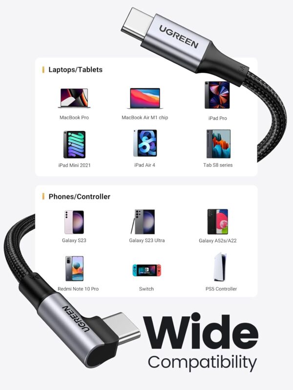 UGREEN 70645 100W USB C Cable 90 Degree Type C Charging Cable 2M
