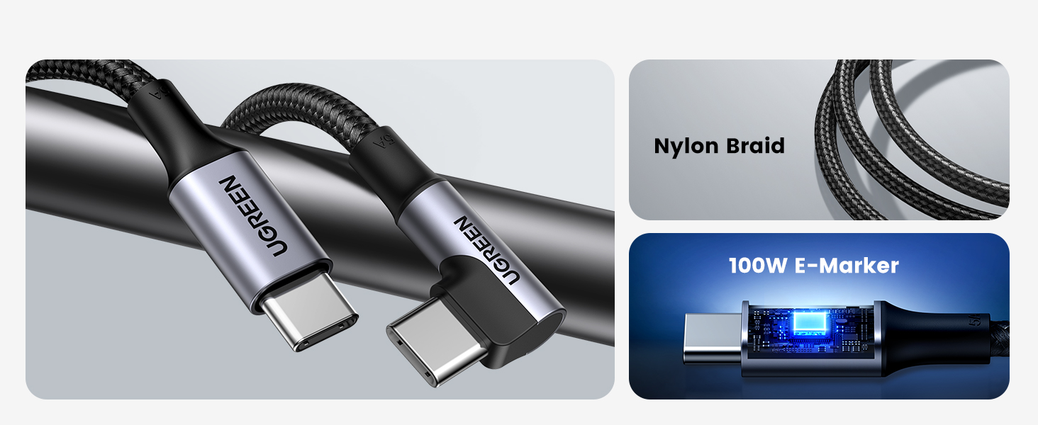 UGREEN 70645 100W USB C Cable 90 Degree Type C Charging Cable 2M