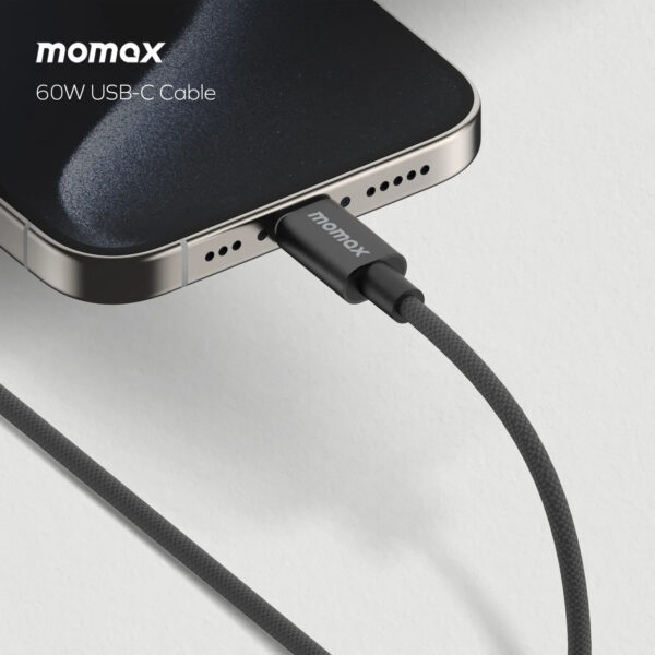 MOMAX DC30D Elite 60W USB-C to USB-C Nylon Braided Cable (1.5 Meter) Black - Image 3