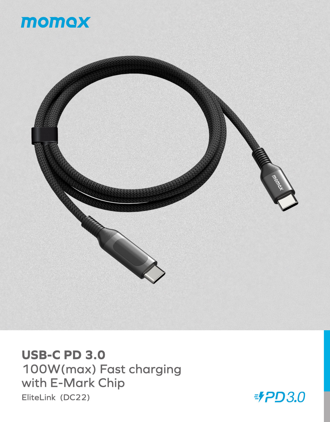 MOMAX ELITELINK DC22D USB-C to USB-C Cable with 100W Power Delivery and LED Display (1.2 Meter) - Image 4