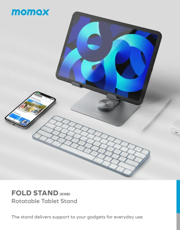 MOMAX KH12S Fold Stand Mila 360 Rotatable Silver Tablet Stand (Silver) - Image 2