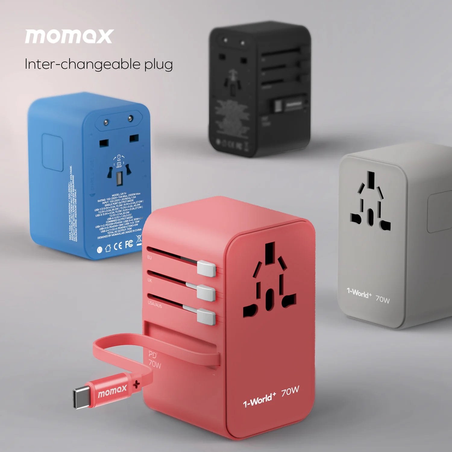 MOMAX UA18D 1-World 70W GAN 3-Port+AC Travel Adapter (2xUSB, 2xUSB-C) - Image 4