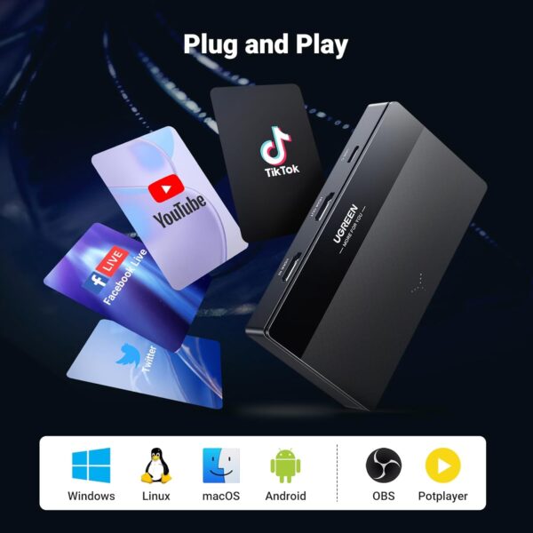 UGREEN 15390 4K Video Capture Card, Full HD 1080P 60FPS USB/Type-C 3.0 HDMI Video Capture Device with Ultra-Low Latency for Streaming - Image 6