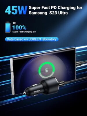 UGREEN 90645 63W USB C Car Charger, PD 45W Type C Car Charger Fast Charging