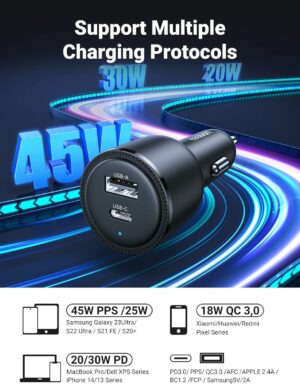 UGREEN 90645 63W USB C Car Charger, PD 45W Type C Car Charger Fast Charging