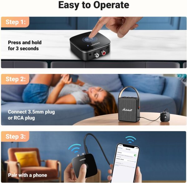 UGREEN 30445 Bluetooth 5.3 Receiver AUX Audio Adapter Built-in Battery - Image 7
