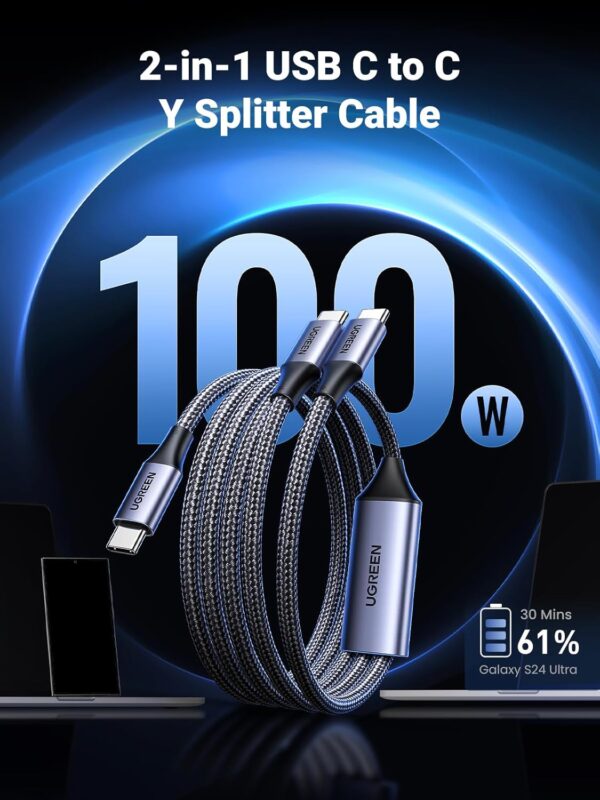 UGREEN 35087 2-in-1 Universal 100W PD Fast Charging Cable (1.5 Meter) Compatible for iPhone 16/16 Pro/16 Pro Max - Image 2