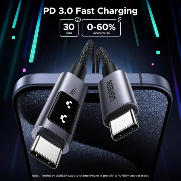 UGREEN 35501 Uno 100W USB C to USB C Fast Charging 5A (1 Meter) for iPhone 16/15 Pro Max, Galaxy S24/S23 Ultra - Image 3