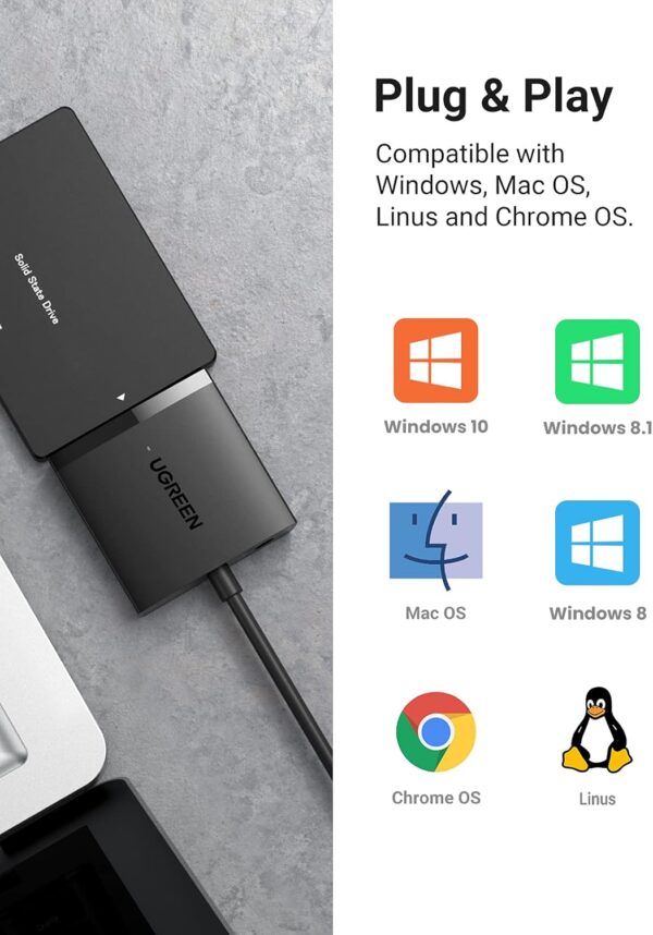 UGREEN 60561 USB to SATA Adapter, SATA to USB 3.0 Cable Hard Drive Adapter SATA I/II/III Hard Drive Reader - Image 7