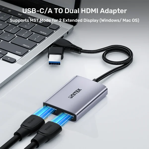 UNITEK 2-in-2 USB-C and USB-A to Dual HDMI Adapter - Image 3