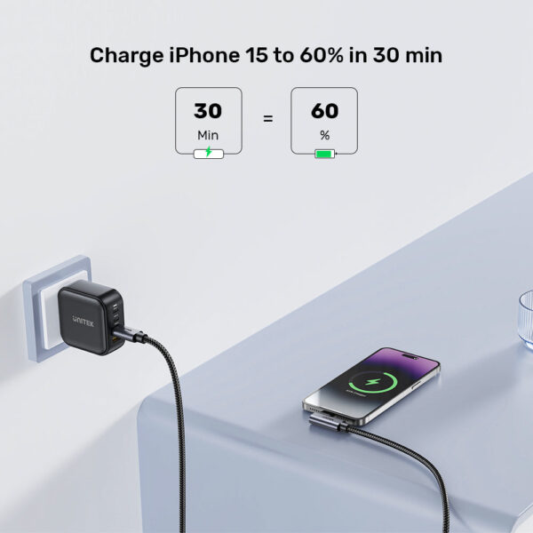 UNITEK 100W USB-C Fast Charging Cable 90 Degree (5 Meter) Compatible with iPhone 16/15, MacBook, Samsung Galaxy - Image 4