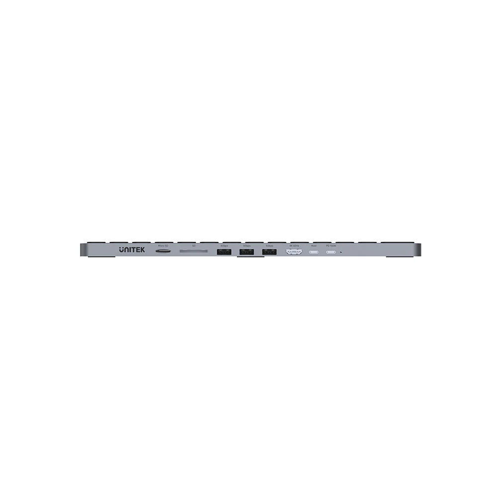 UNITEK Keyboard with 9-in-1 USB-C Hub, 3x USB 3.0, 4K HDMI, SD Card, AUX, 100W PD Charging - Image 3