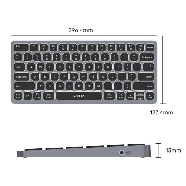 UNITEK Keyboard with 9-in-1 USB-C Hub, 3x USB 3.0, 4K HDMI, SD Card, AUX, 100W PD Charging - Image 6