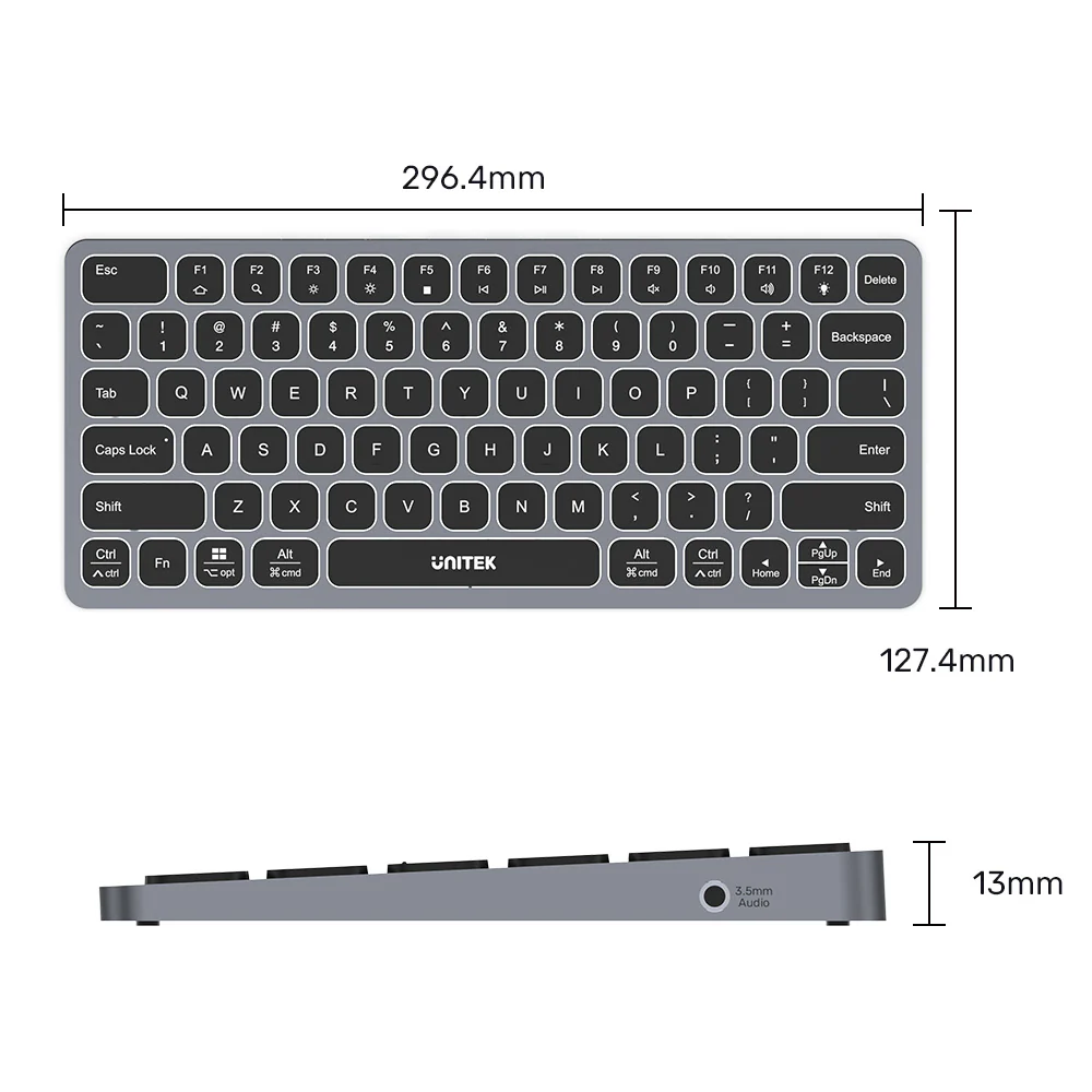 UNITEK Keyboard with 9-in-1 USB-C Hub, 3x USB 3.0, 4K HDMI, SD Card, AUX, 100W PD Charging - Image 6