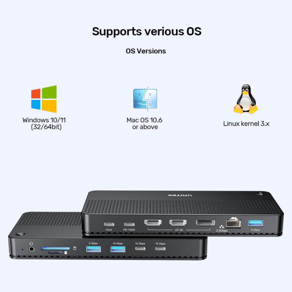 UNITEK USB-C 13-in-1 Docking Station with Single 8K & Triple 4K Display and 100W Power Delivery - Image 15