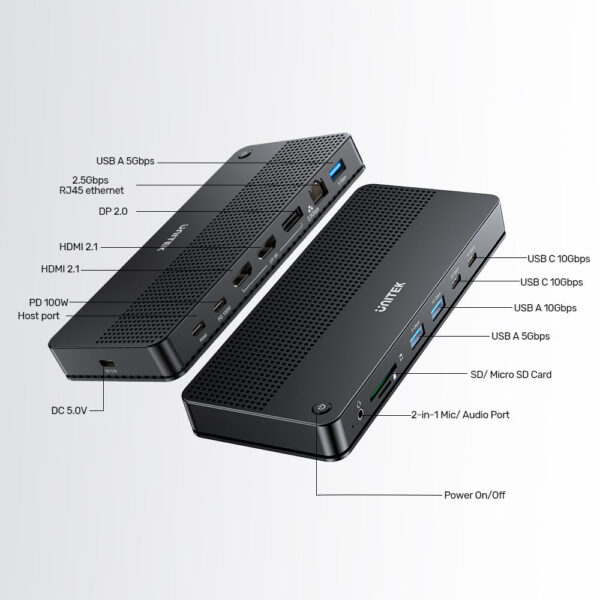 UNITEK USB-C 13-in-1 Docking Station with Single 8K & Triple 4K Display and 100W Power Delivery - Image 4