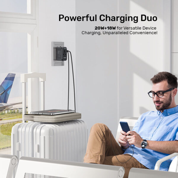 UNITEK 20W Universal Travel Adapter Dual USB-C PD & USB-A QC 3.0 Fast Charging Ports - Image 5