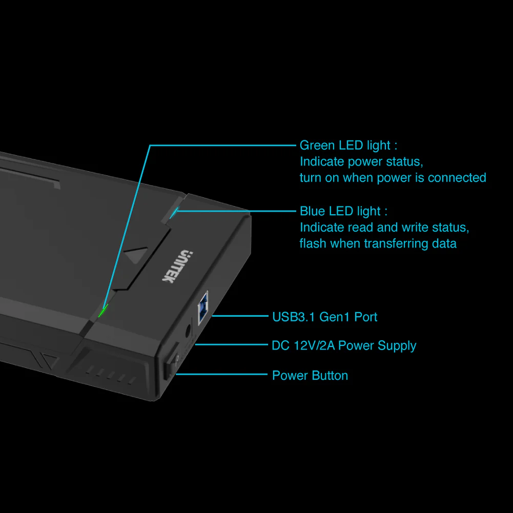UNITEK USB 3.0 to DiskGuard Raiden SATA III Enclosure for 2.5''/3.5'' HDD & SSD - Image 5