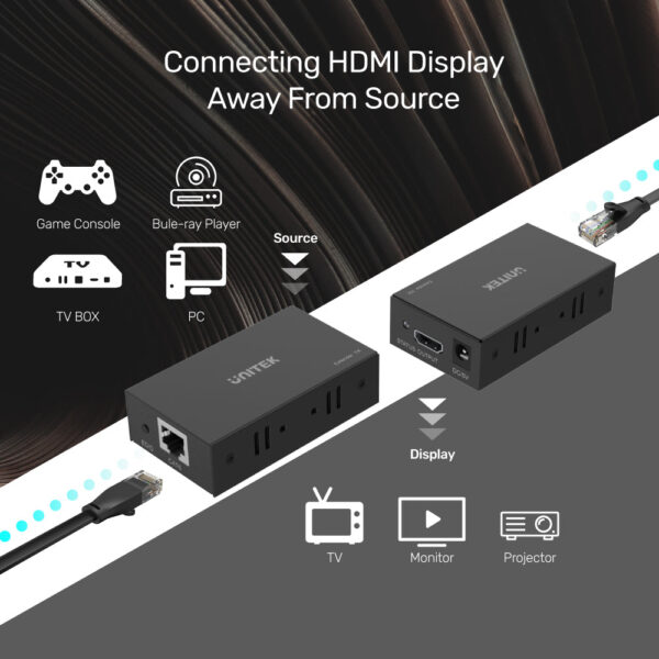 UNITEK HDMI Extender Over Ethernet (150 Meter Range) - Image 4