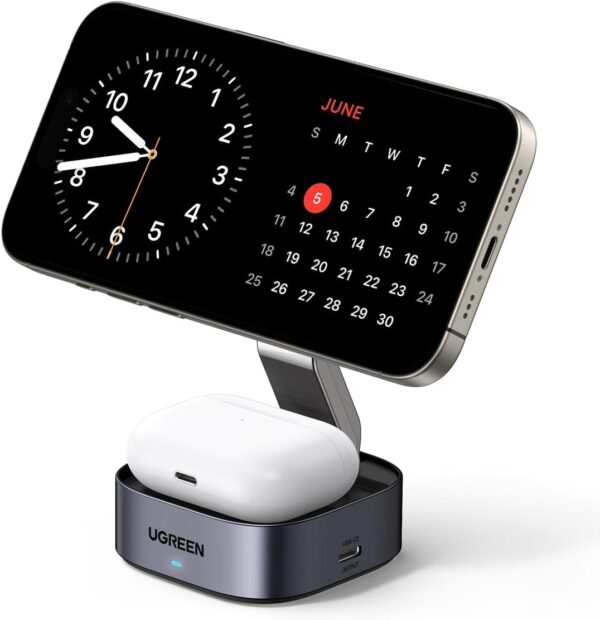 UGREEN 35316 MagFlow 2-in-1 Qi2 Magnetic Foldable Wireless Charging Station for iPhone 12-16 Series AirPods 3/2/Pro - Image 9