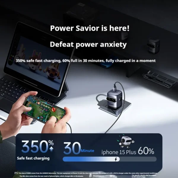 UGREEN 45004 Uno QPai Robot 30W GaN USB-C Fast Wall Charger for iPhone 16/15/14/13 - Image 7