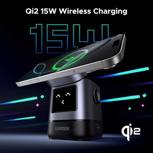 UGREEN 45775 Uno 2-in-1 Qi2 Magnetic Foldable Wireless Charging Station for iPhone 12-16 Series AirPods 3/2/Pro - Image 2