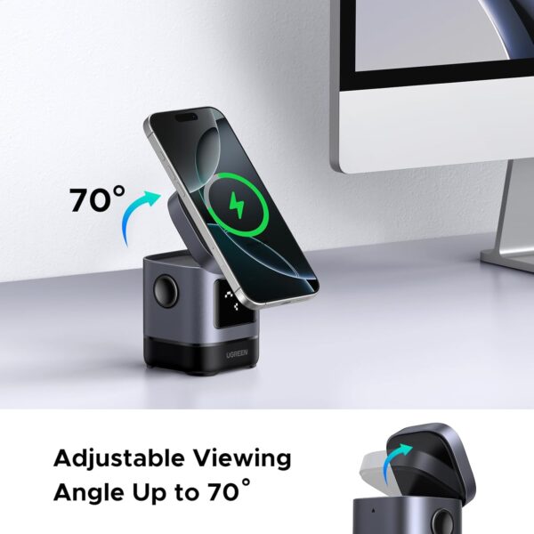UGREEN 45775 Uno 2-in-1 Qi2 Magnetic Foldable Wireless Charging Station for iPhone 12-16 Series AirPods 3/2/Pro - Image 4