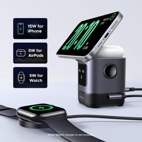 UGREEN 45775 Uno 2-in-1 Qi2 Magnetic Foldable Wireless Charging Station for iPhone 12-16 Series AirPods 3/2/Pro - Image 7