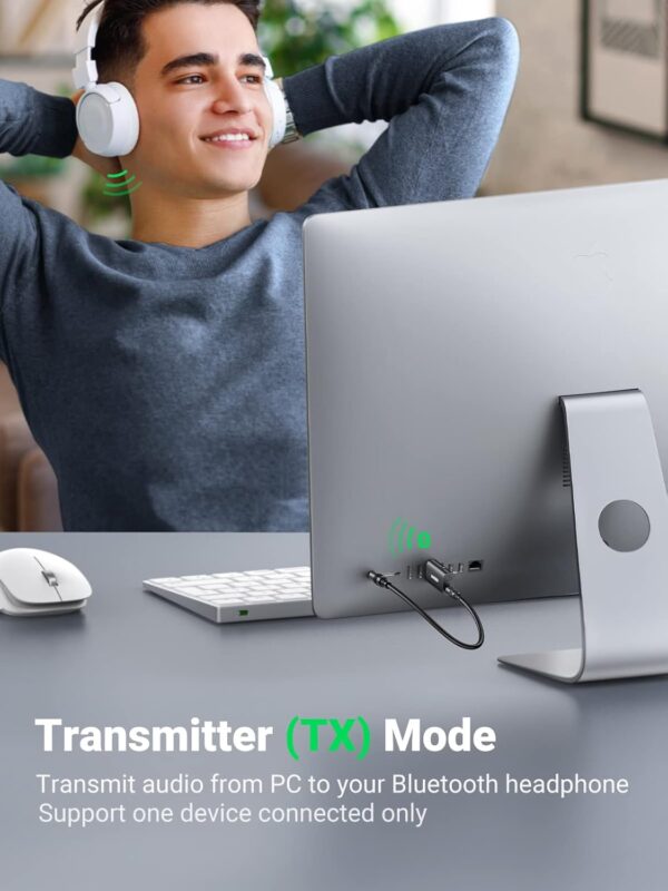 UGREEN 60300 Bluetooth 5.1 Transmitter Receiver 2-in-1 Wireless USB Adapter with Built-in Microphone 3.5mm Audio Bluetooth Dongle - Image 5