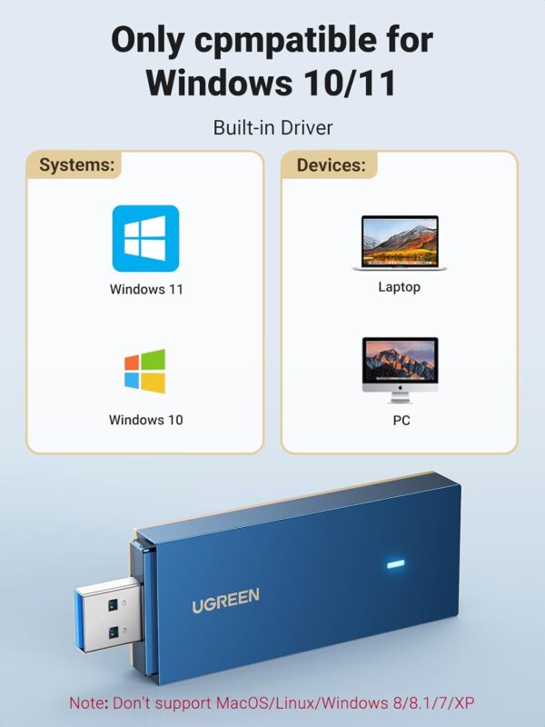 UGREEN 90340 WiFi-6 AX1800 1800Mbps WiFi Adapter 5G 2.4G Dual Band WiFi Dongle for PC Laptop - Image 9