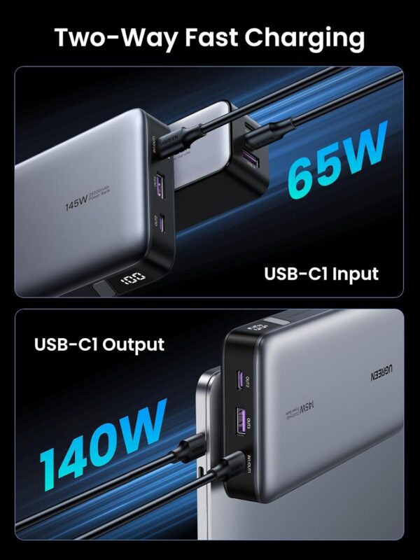 UGREEN 90597 Nexode 145W Power Bank 25000mAh USB C 3-Port PD Fast Charging Battery Pack Digital Display for MacBook, iPad, iPhone 16 - Image 7