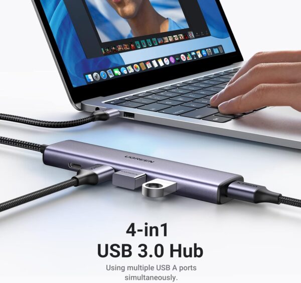 UGREEN 20805 USB 3.0 Hub 4 Ports Aluminum Ultra-Slim USB Multiport Adapter Powered USB C - Image 2