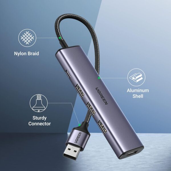 UGREEN 20805 USB 3.0 Hub 4 Ports Aluminum Ultra-Slim USB Multiport Adapter Powered USB C - Image 6