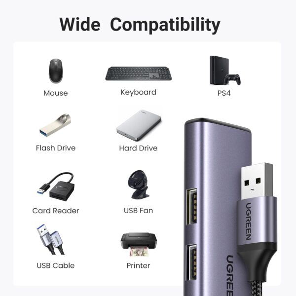 UGREEN 20805 USB 3.0 Hub 4 Ports Aluminum Ultra-Slim USB Multiport Adapter Powered USB C - Image 7