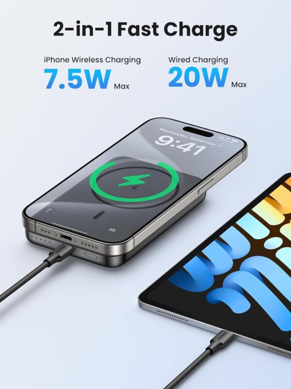 UGREEN 25919 Magsafe 10000mAh 20W Qi Certified Magnetic Wireless Power Bank for iPhone 12-16 Series - Image 2
