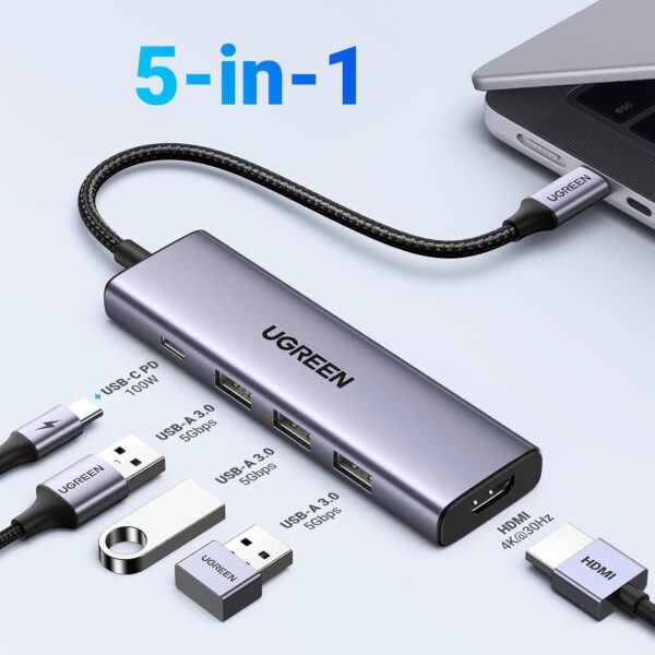 UGREEN 15596 Revodok USB C Hub 5 in 1 Multiport Adapter 4K HDMI 100W Power Delivery - Image 2