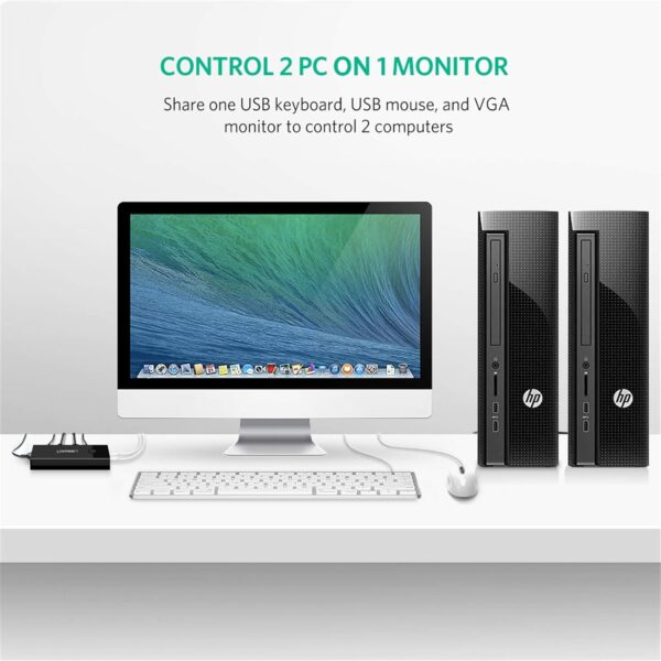UGREEN 30357 USB KVM Switch Box 2 Port VGA Video Sharing Adapter Control 2 PCs with One Keyboard - Image 2