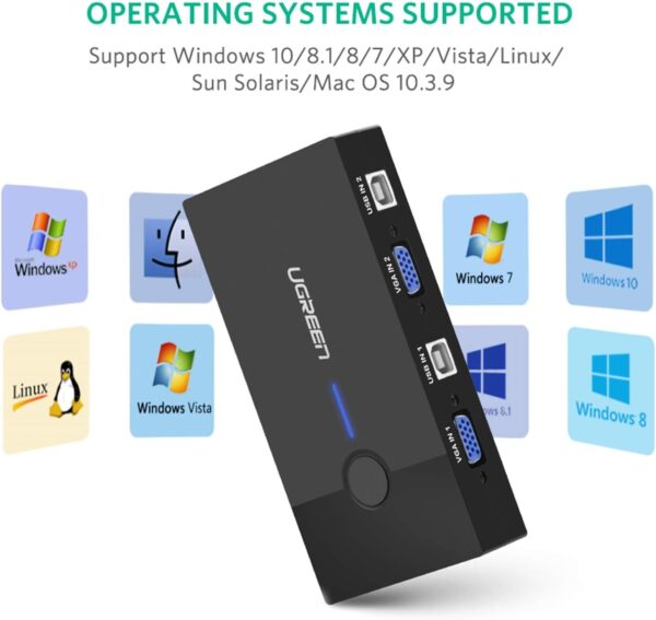 UGREEN 30357 USB KVM Switch Box 2 Port VGA Video Sharing Adapter Control 2 PCs with One Keyboard - Image 3