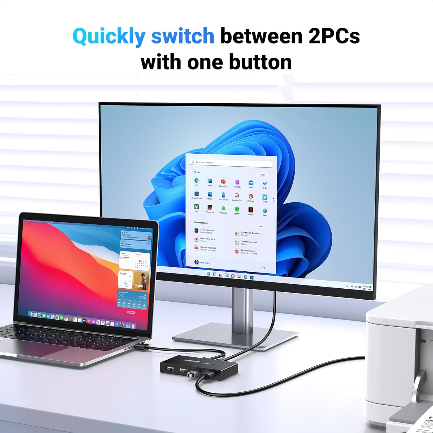 UGREEN 30767 USB 2.0 Switch 2 In 4 Output USB KVM Switch - Image 3